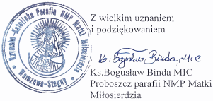 Proboszcz parafii, ks. Bogusaw Binda MIC